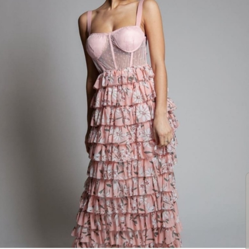 💗Bustier Style Lace Top Ruffle Dress